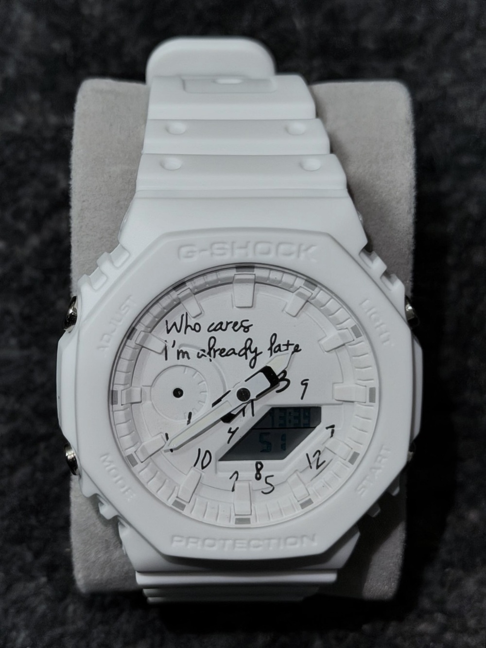G-Shock White Resin Watch with Handwritten Dial Art